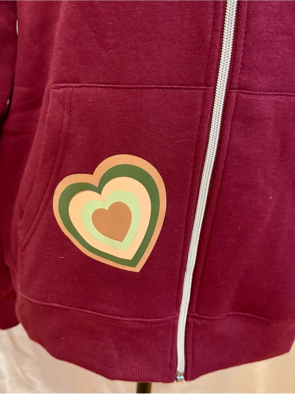 Burgundy “Girls Just Want Fundamental Human Right” Zip-Up Hoodie (custom design) - Picture 3 of 5